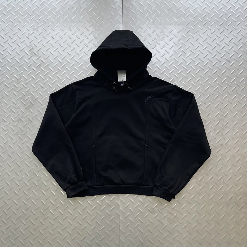cny Mertra GLIDE HOOD-BLACK 弧形明线拼块 滑行 卫衣 黑色  M-43