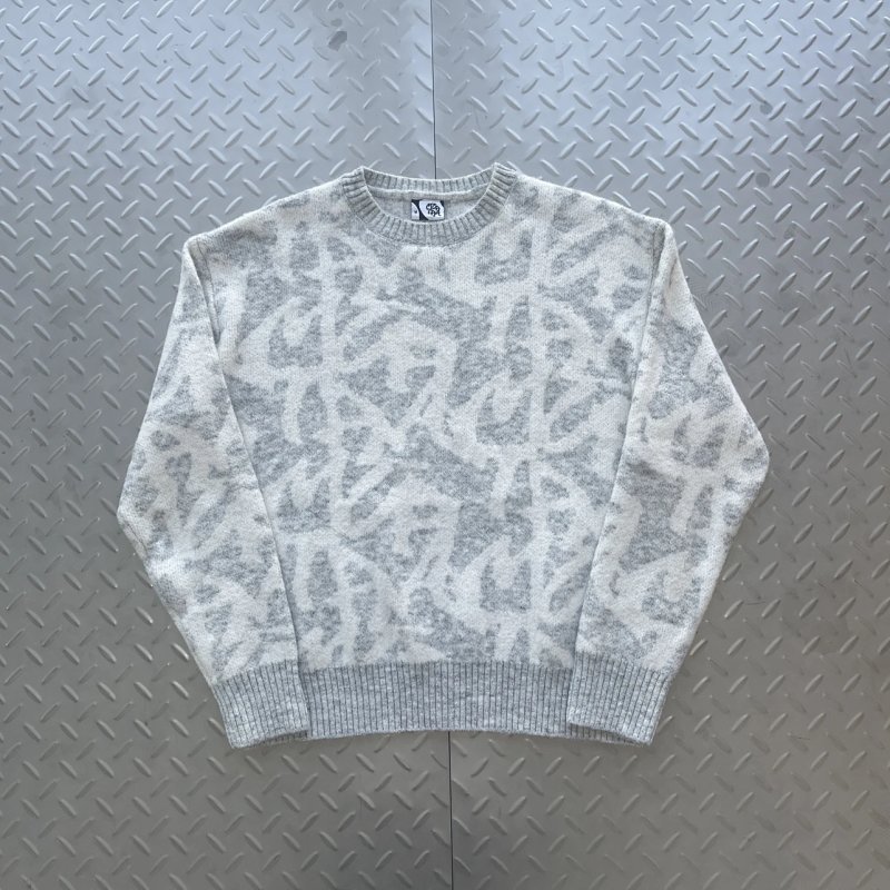 cny MERTRA KNITTED JUMPER 白灰色提花毛衣  M-47
