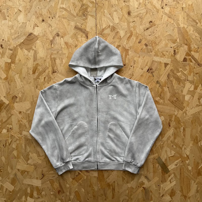 cny  Mertra DIRT HOODIE 脏磨毛浅灰拉链衫  M-26