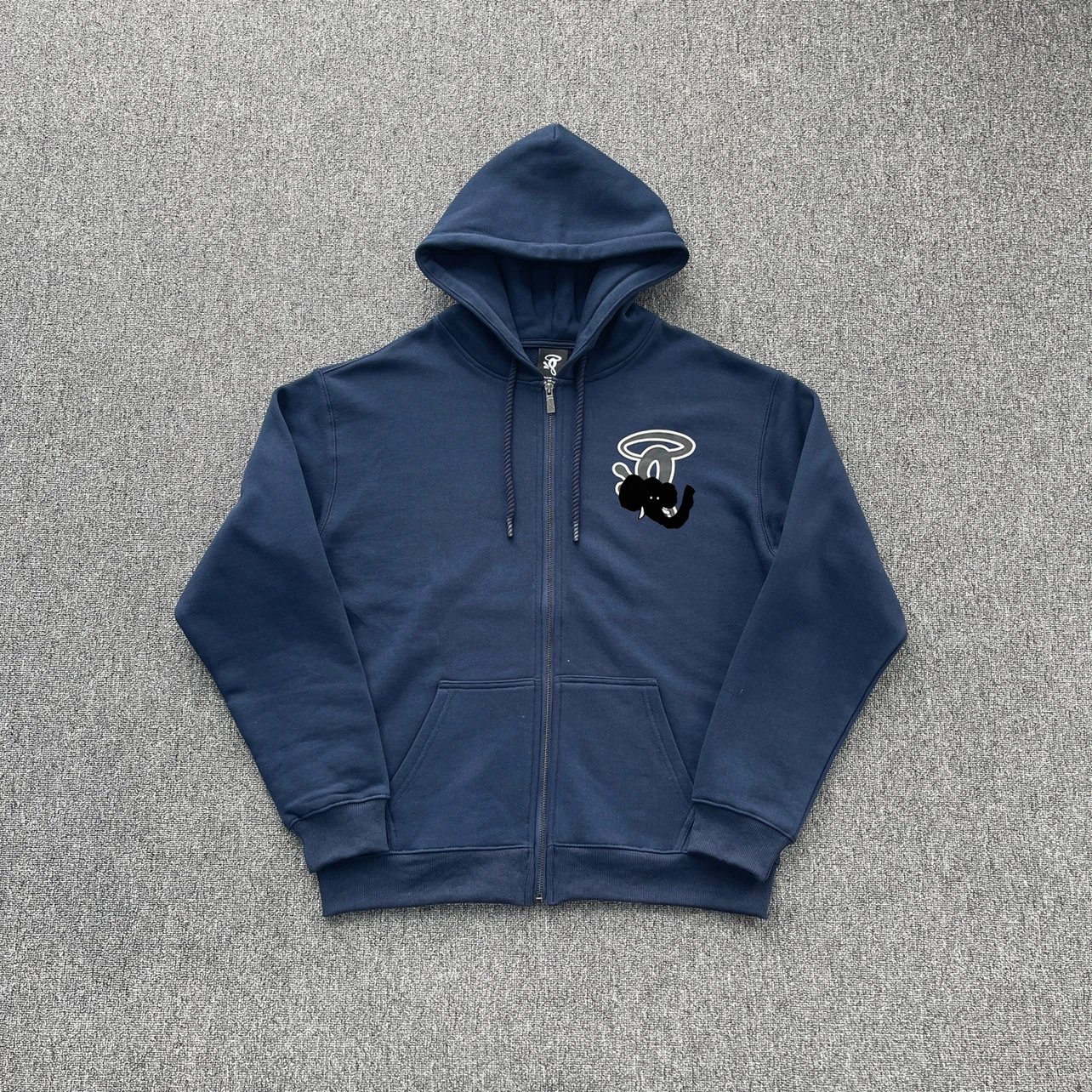 Navy Blue Zip-Up Sweater with Foam Print 'S' on Chest - SY-219