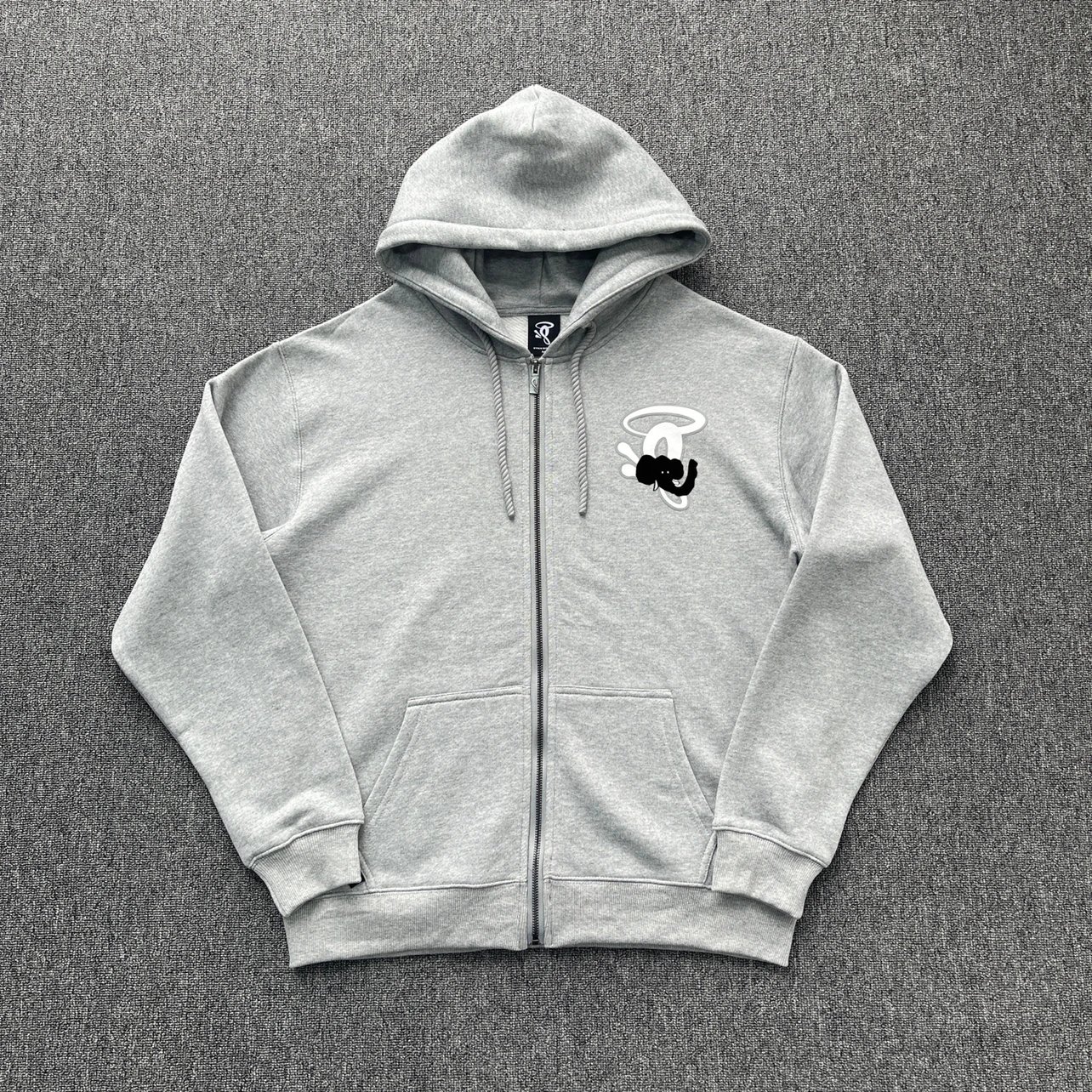 Heather Grey Zip-Up Hoodie with Foam 'S' Print on Chest SY-222