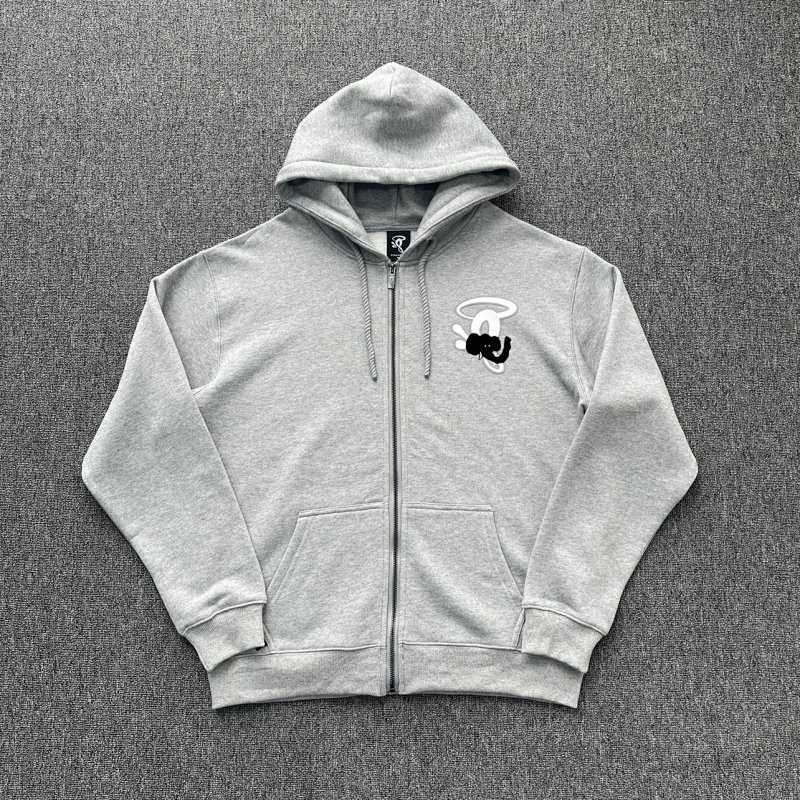 cny SYNAWORLD OG HOODIE 2.0 - GREY MARL 胸前S发泡 麻灰色拉链衫 SY-222