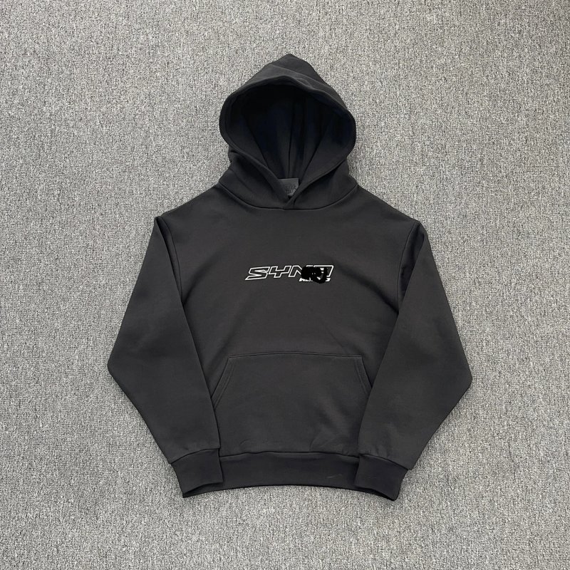 cny SYNA WORLD HOOD-REFLECTIVE 银色反光字母印花 黑色卫衣 SY-209