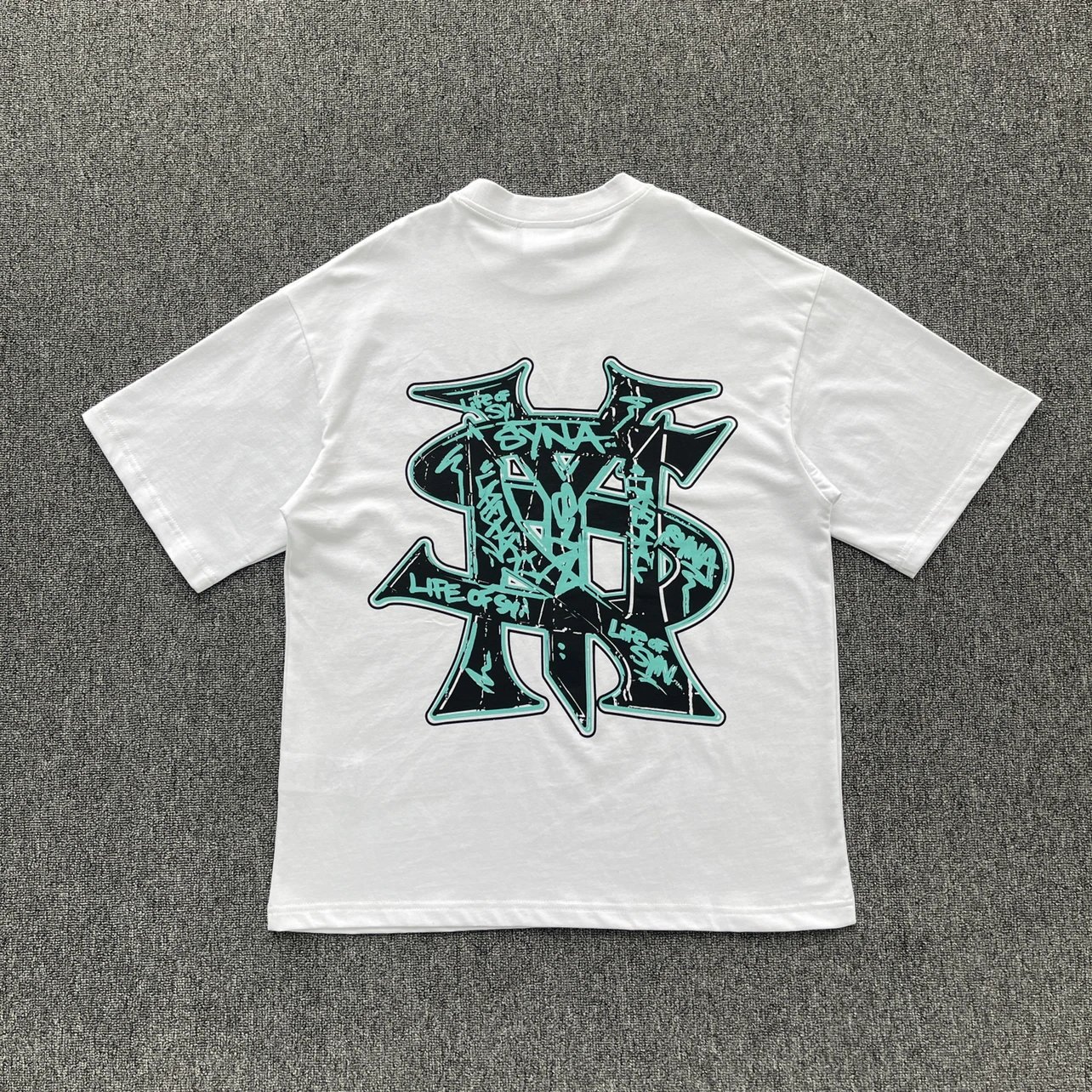 Black green graffiti printed white short sleeved SY-228