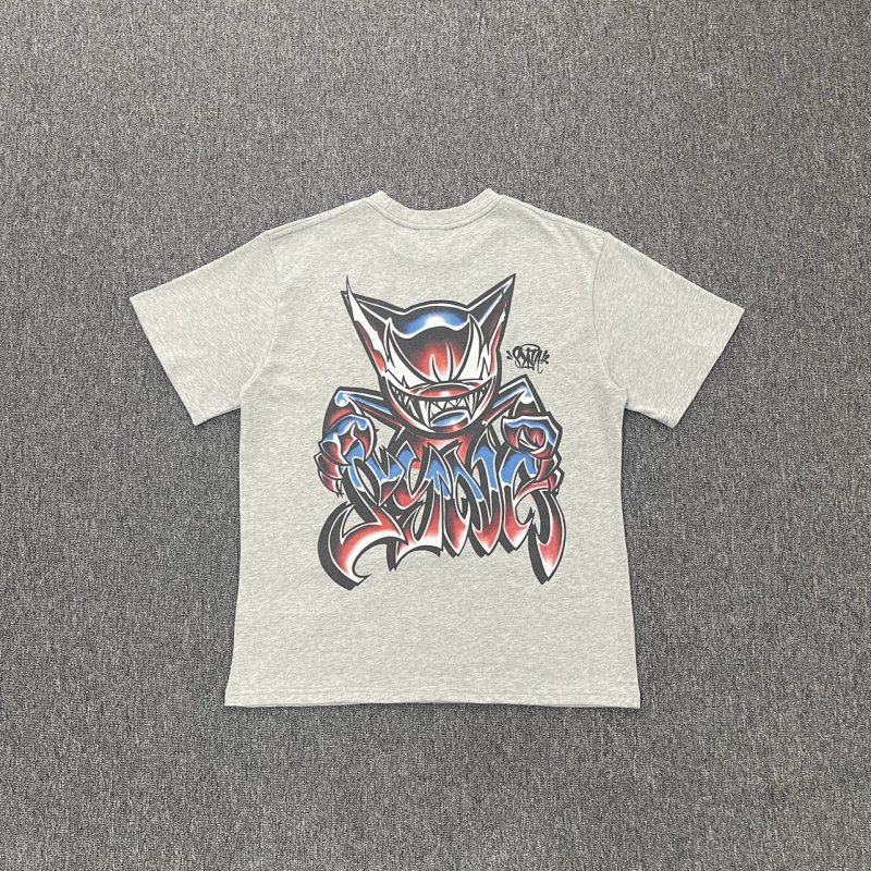 cny SYNA WORLD MENASYN TEE - HEATHER GREY 后背小恶魔印花双纱 麻灰色短袖  SY-213