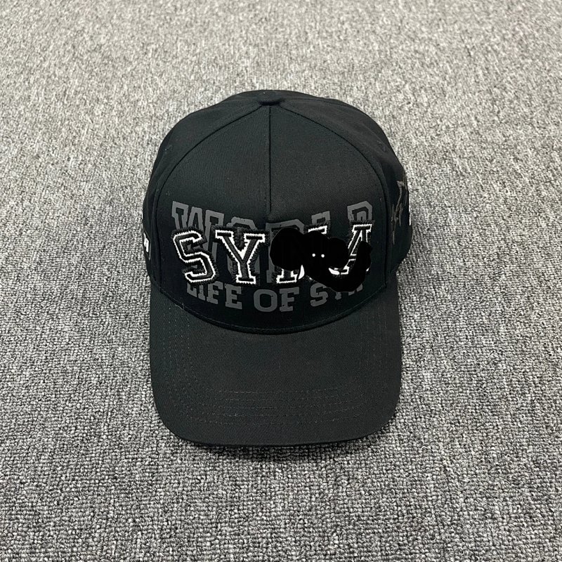 cny SYNAWORLD STAR-CAP-BLACK 做旧开裂印花 恶行刺绣 弯檐帽 黑色 SY-202