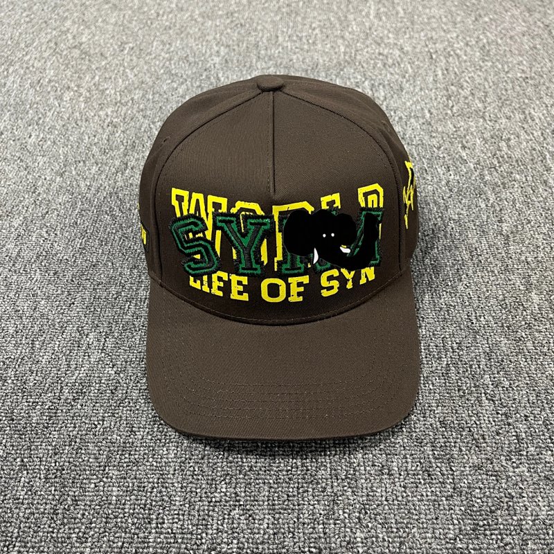 cny  SYNAWORLD STAR-CAP-BROWN 做旧开裂印花 恶行刺绣 弯檐帽 棕色 SY-201