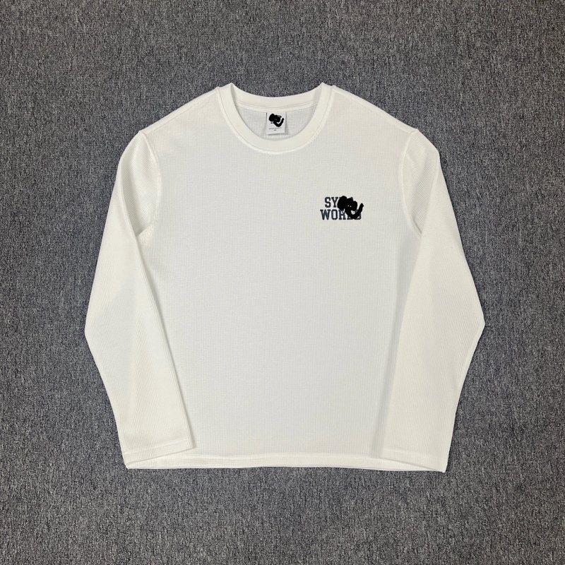 cny SYNAWORLD LS WAFFLE TEE - OFF WHITE 字母印花华夫格长袖 白色 SY-193