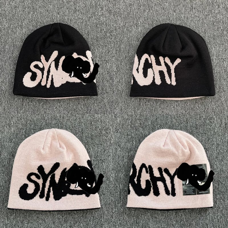 cny SYNARCHY-REV-BEANIE-BLACK ROSE GOLD 玫瑰金粉提花 双面羊毛冷帽 SY-177