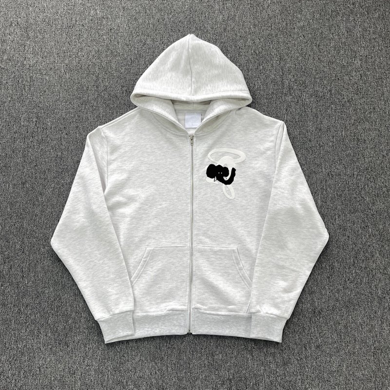 cny S-World SYNA-VOID-ZIP-HOOD-BIRCH 胸前白色S印花  麻灰色拉链衫 SY-183