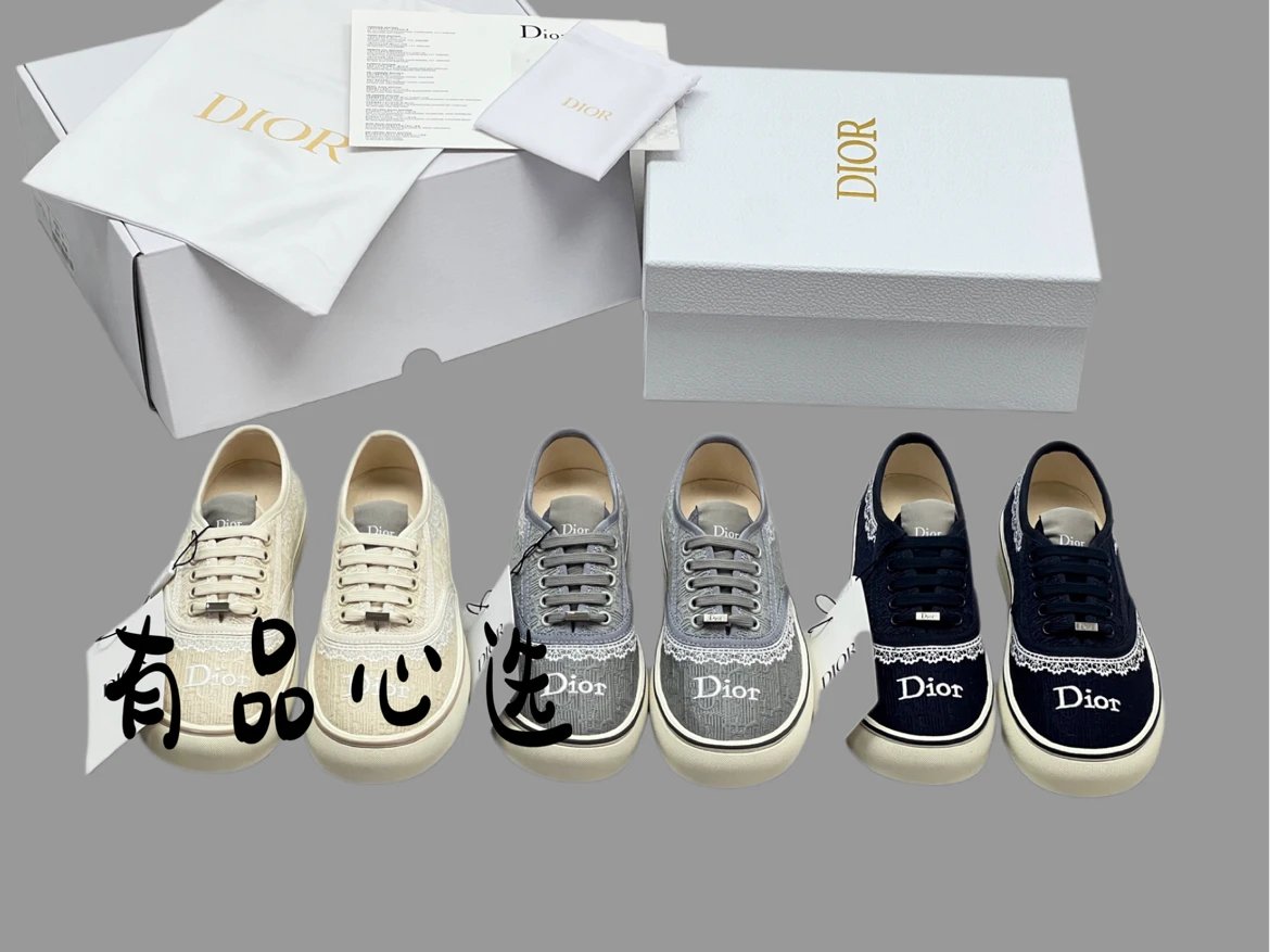 Dior Lace Embroidered Canvas Thick Sole Sneakers