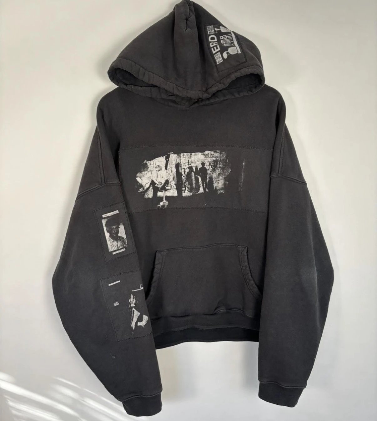 ERD 24SS washed distressed patchwork graffiti hoodie
