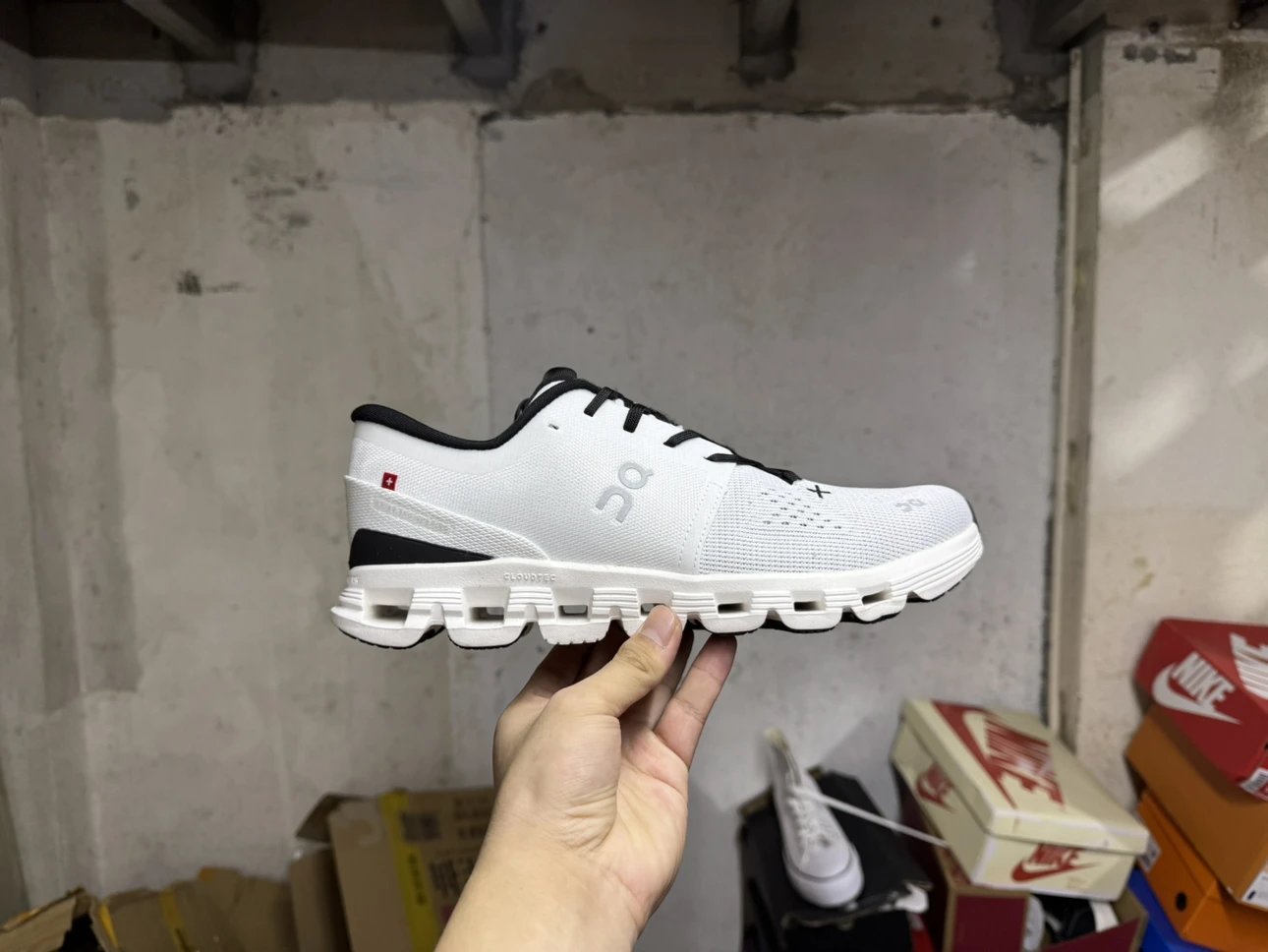 On Cloudmonster White Black Sneakers Running Shoes