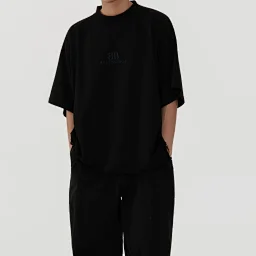 thumbnail for Produced by Cola - Bal-style solid color double B embroidered hem hem with brushed cat whisker effect short-sleeve shirt