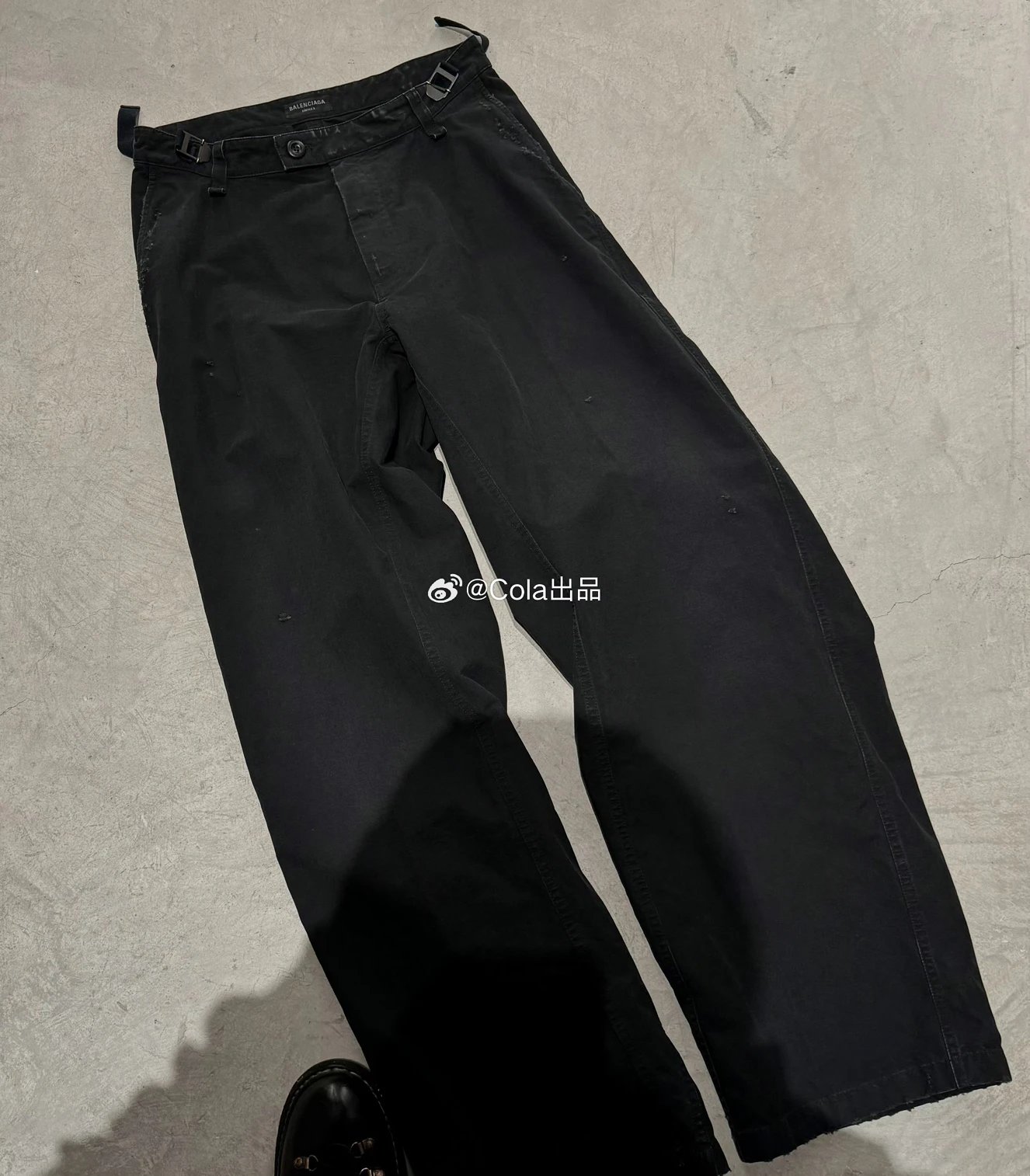 Produced by Cola - BAL style washed, damaged, worn-out, buckle waistband, metal curved knife casual pants
