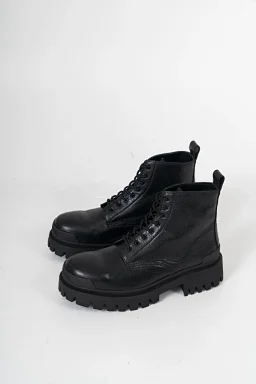 thumbnail for Cola Product—Bal Style Strike Black Imported Mixed Lambskin Texture Military Boots (In Stock, Ships Within 3 Days)