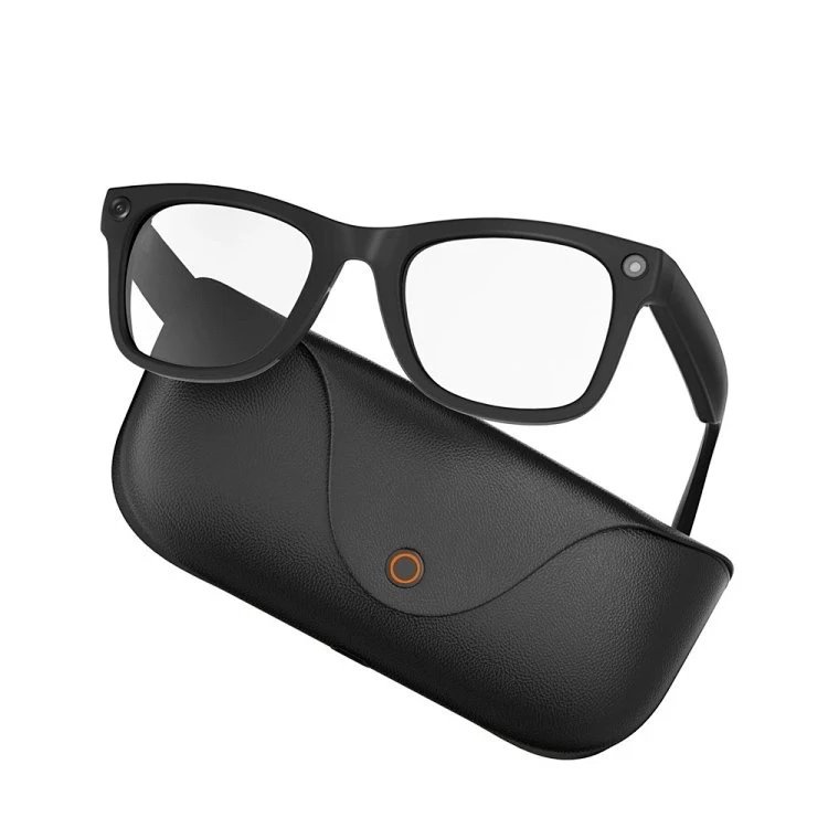 Sunglasses with anti blue light mirror and black leather charging case