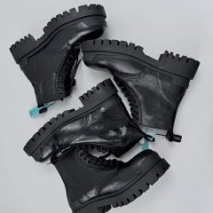 Cola - Bal Style Strike Black Imported Mixed Sheepskin Distressed Military Boots (In Stock, No Returns/Exchanges, Ships Within 3 Days)