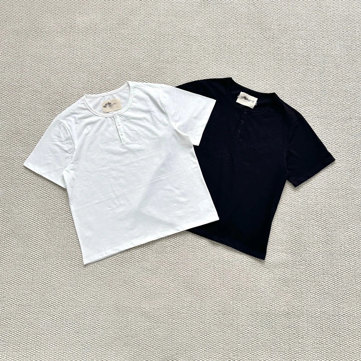 Cotton Henley Short Sleeve T-Shirt White And Navy Classic