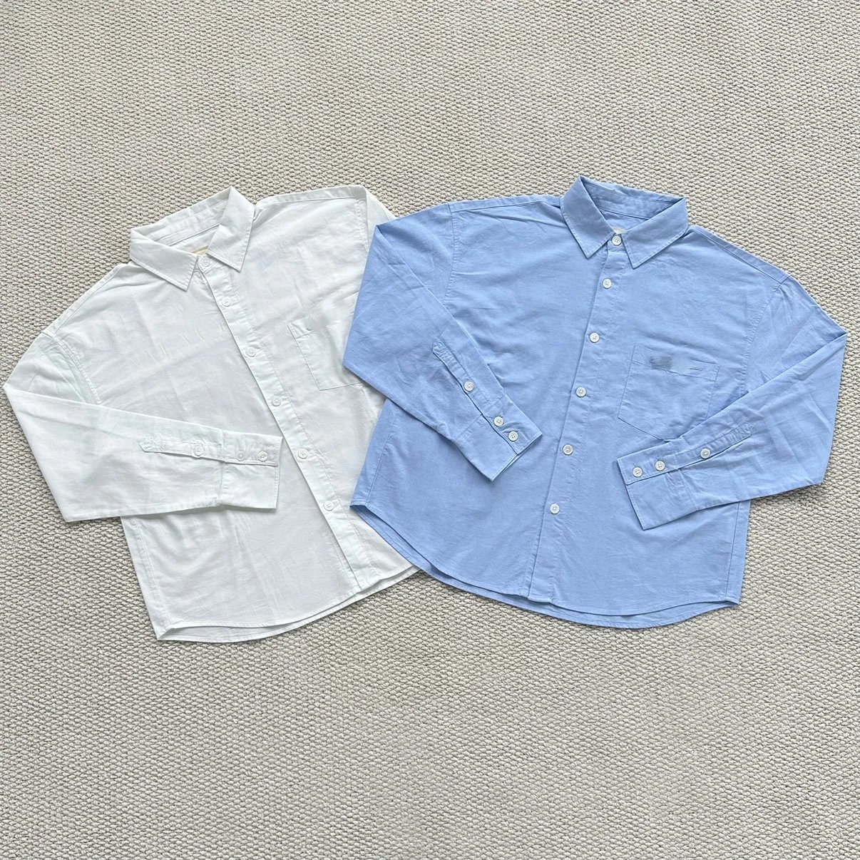 Cotton Button-Up Shirt White And Light Blue Casual
