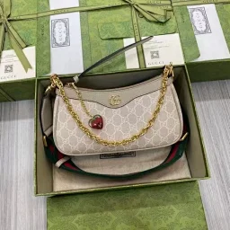 thumbnail for G home Ophidia's latest armpit bag mahjong bag double G model chain bag strawberry 🍓 hanging ornament