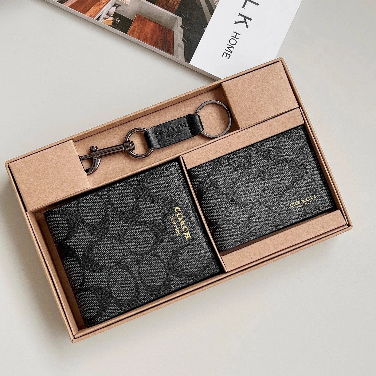 Kou's men's short wallet, change bag, Yuan Dan quality three piece set box, matching gift for personal use, high-end
