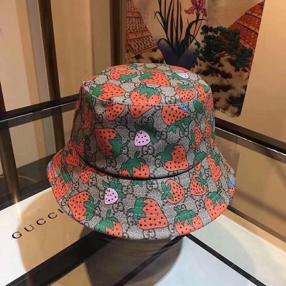 24796 1956古驰Gucci草莓渔夫帽遮阳帽