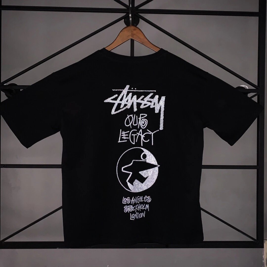 90111潮牌2021年Stussy新款联名短袖半袖斯图西3M反光滑板印花T恤短袖