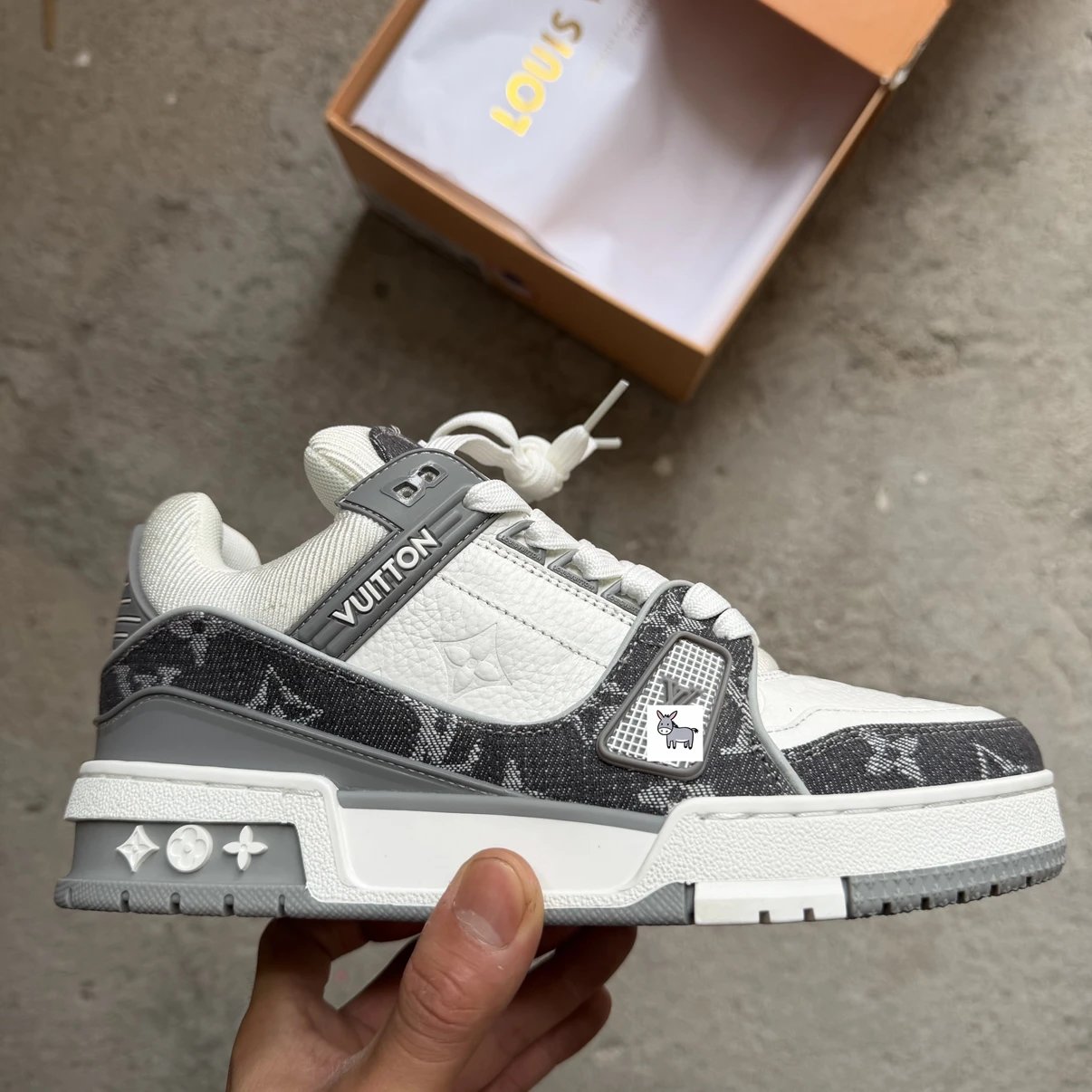 Size 36 Guangzhou Goods White Grey Denim Vulcanized Sole Skate Casual Shoes 2-1611