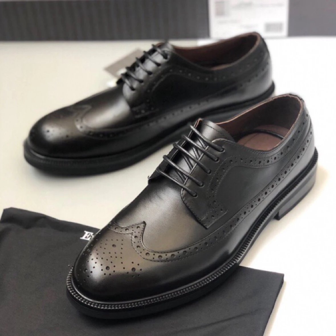 EZeg*a/EZ Family Direct Factory Order! Imported Cowhide Leather Men's Lightweight Brogue Lace-Up Dress Shoes