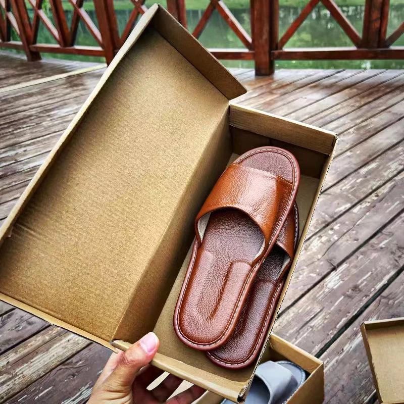 Genuine Leather Slip-On Slides