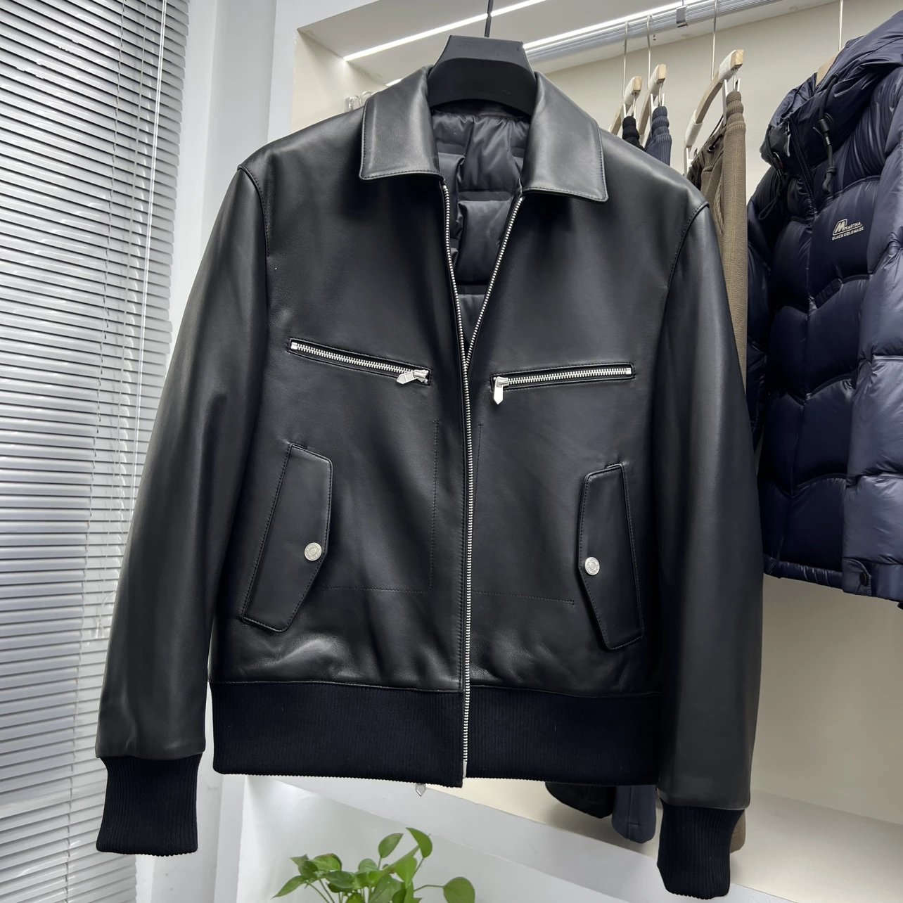 Lambskin gel-lined puffer jacket