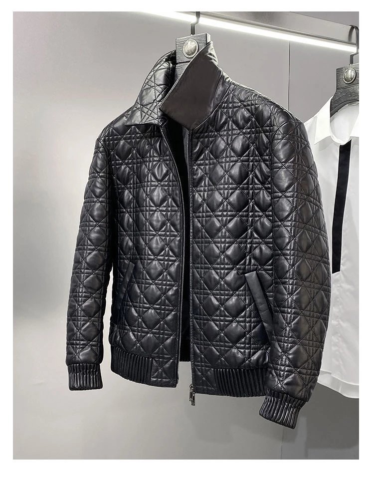 Leather motorcycle jacket with zipper details