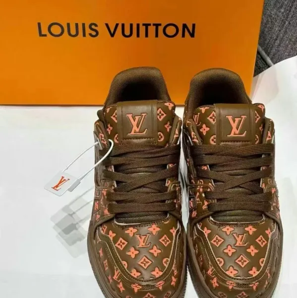 Louis Vuitton Trainer Monogram Brown Pink Sneakers - 1