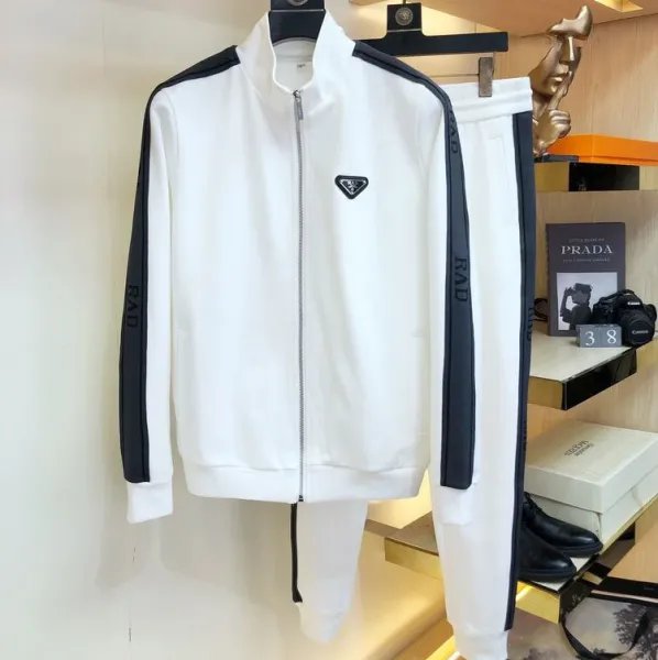 Prada Re-Nylon Tracksuit White with Black Stripe - 1