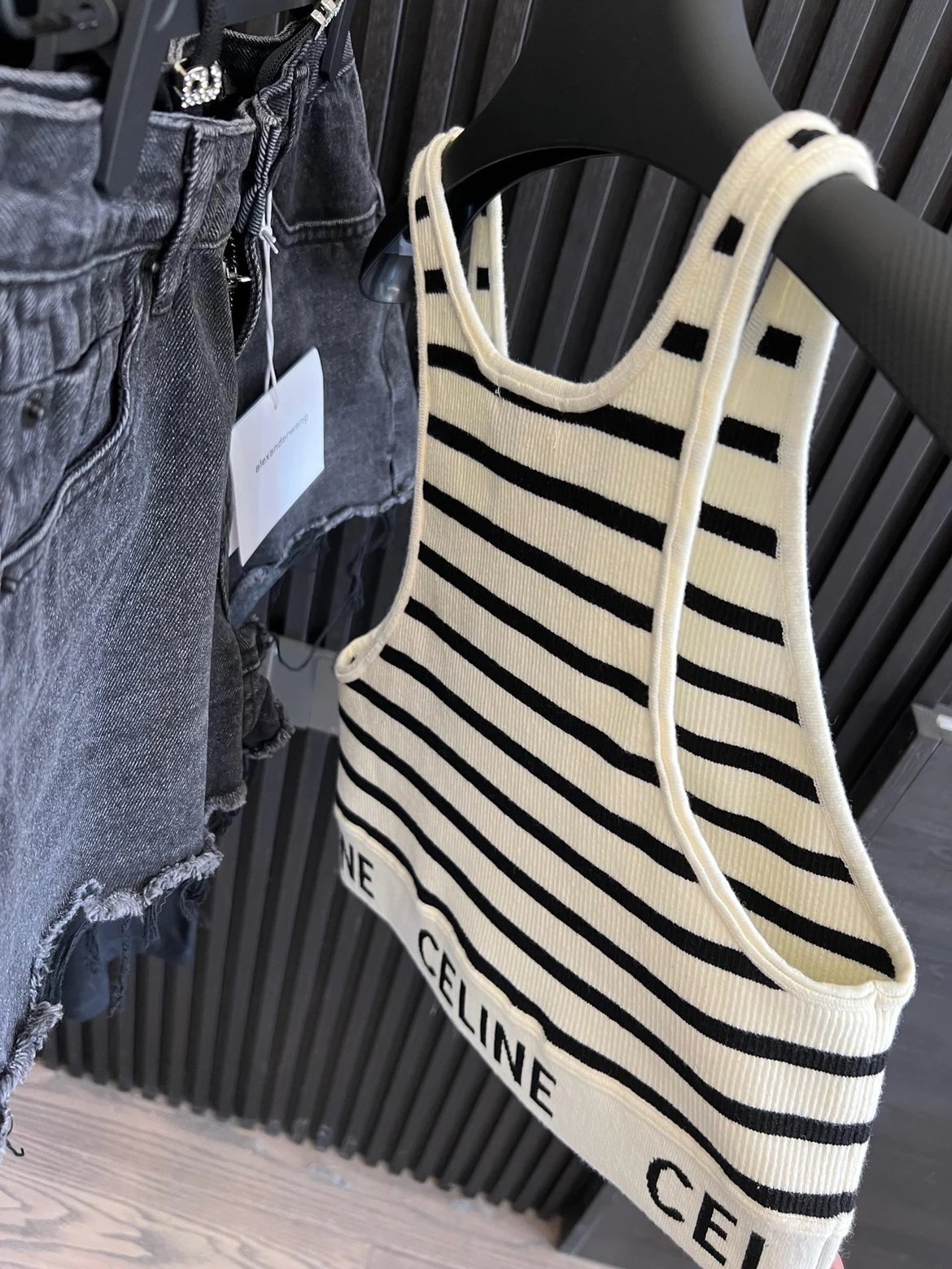 Celine Striped Knit Crop Tank Top