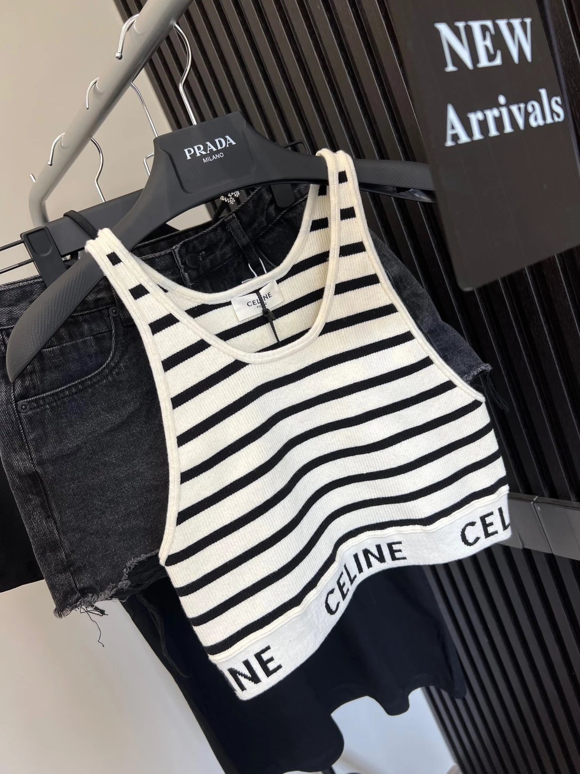 Celine Striped Knit Crop Tank Top