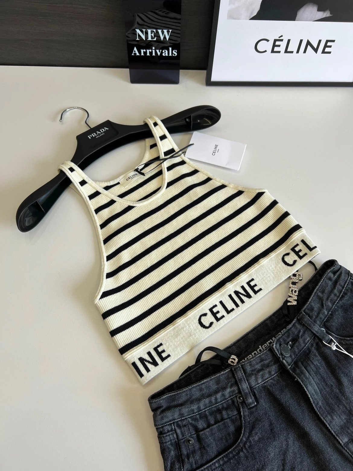 Celine Striped Knit Crop Tank Top