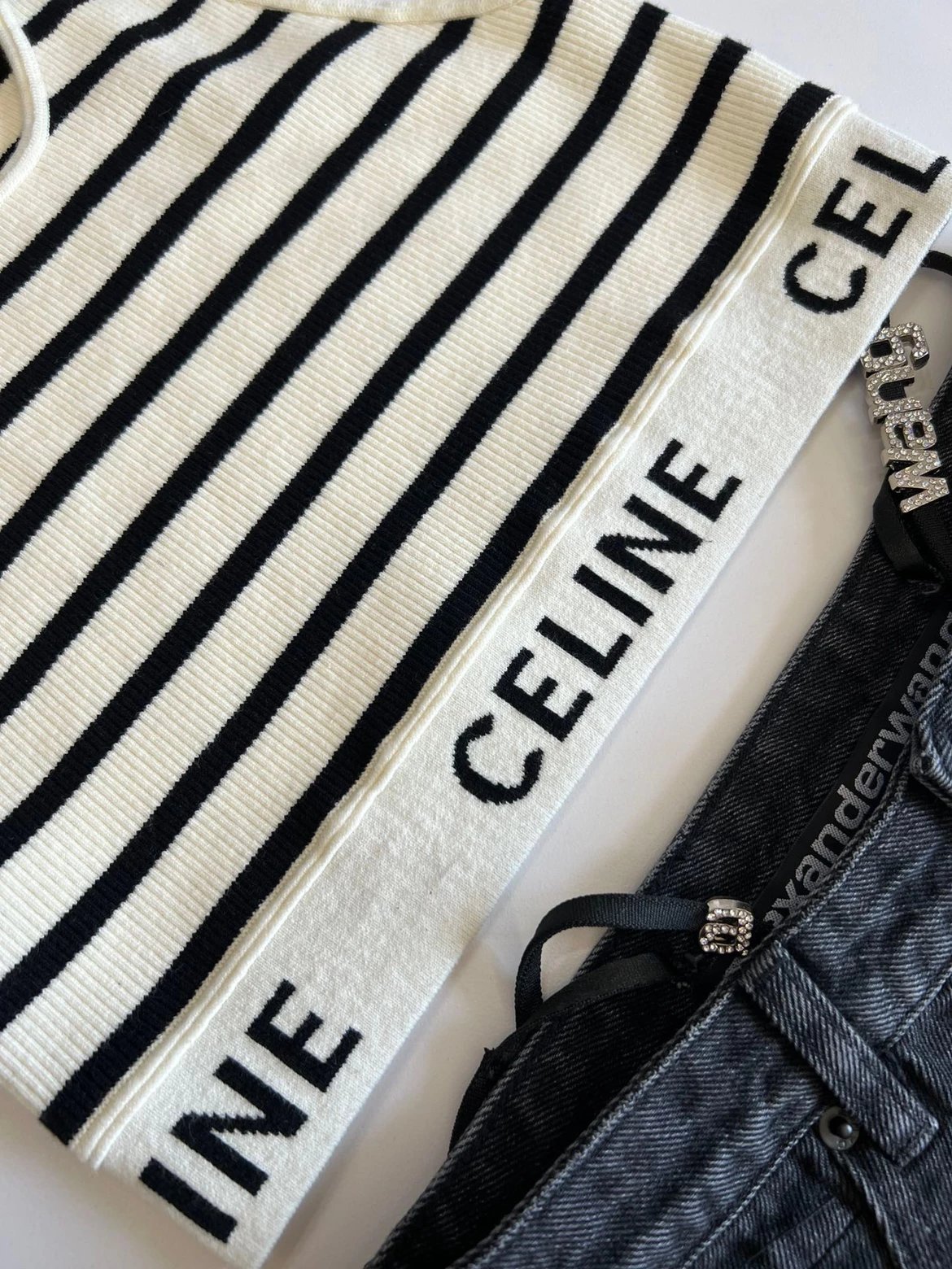 Celine Striped Knit Crop Tank Top