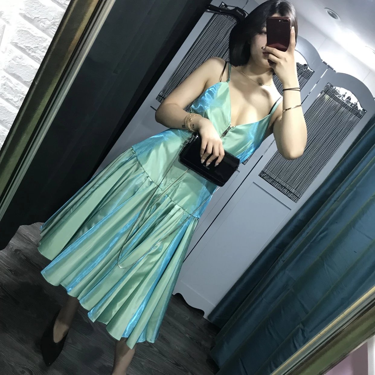 秋冬 Dior私定款 礼服裙 前开拉链 定制面料 很好看的很正的绿色