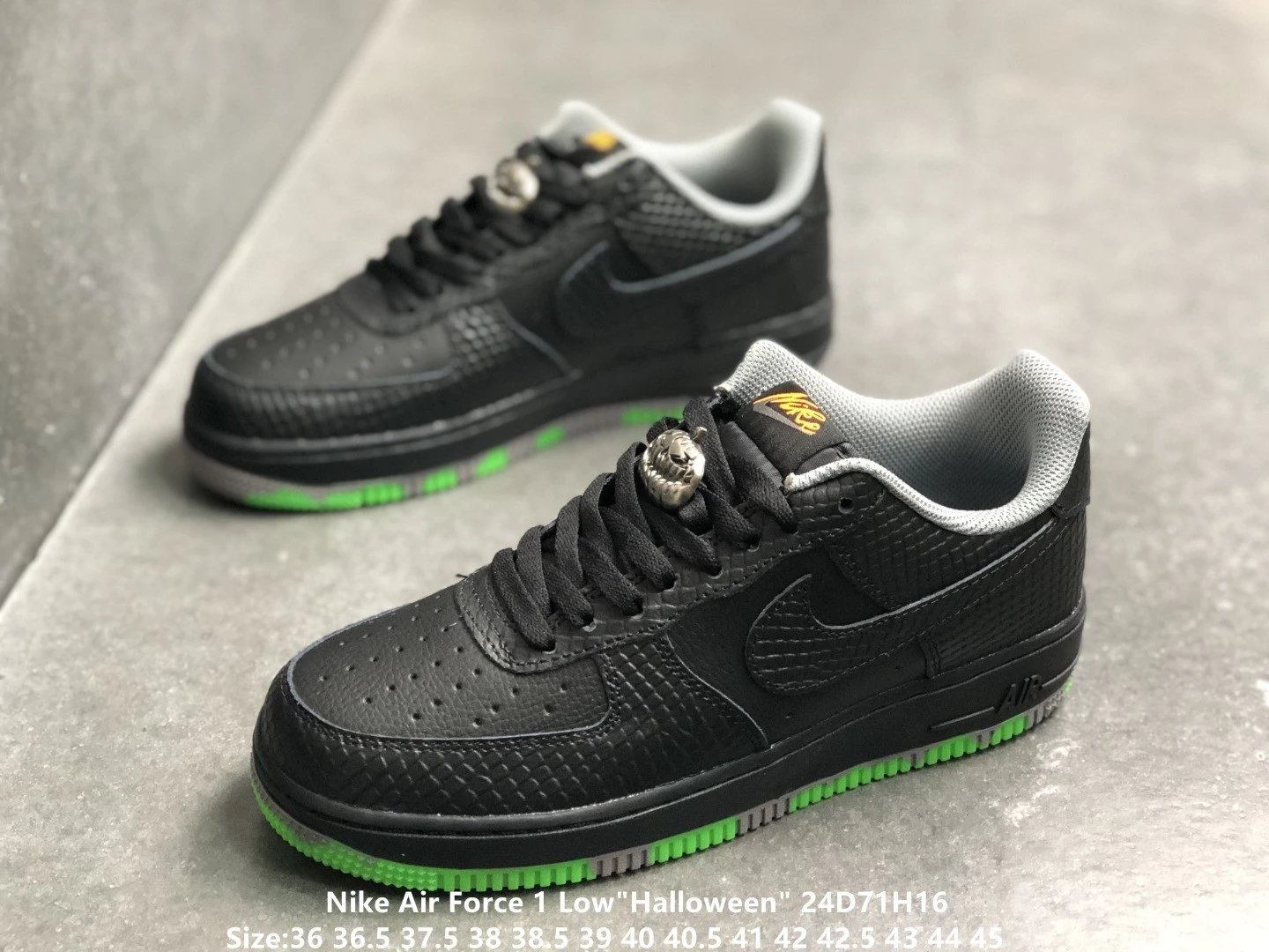 耐克 真标带半码 空军一号AF1 Nike Air Force 1 Low"Halloween"货号：FQ8822-084 万圣节 防滑耐磨 低帮 板鞋，鞋身采用一袭酷黑/24D71H16