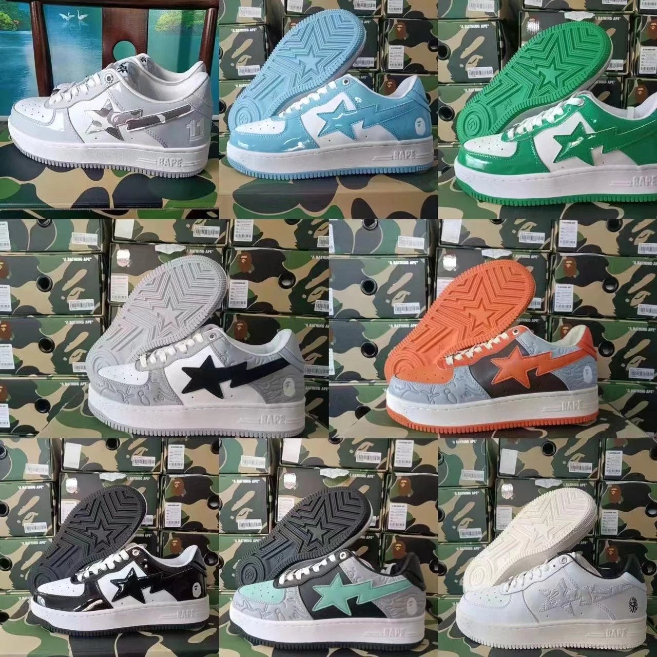 Bape Sta Low Multi Color Couple Low Top Sneakers