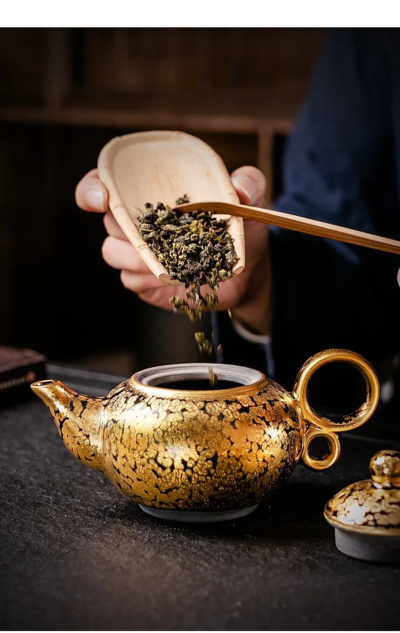 送料無料 ギフト 黄金盏茶壶24k纯金入釉天目建盏油滴茶具手工功夫茶壶泡茶壶 その他