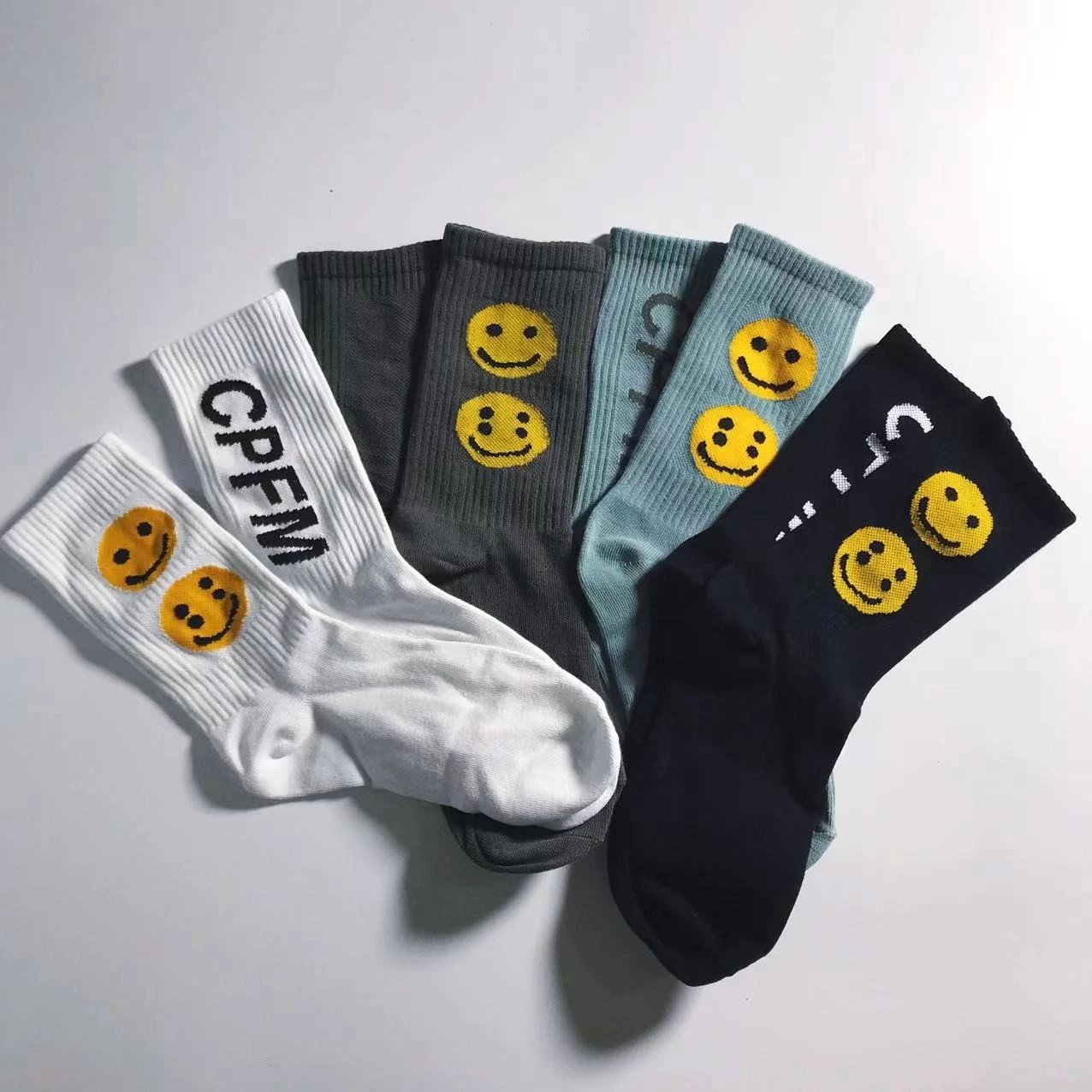 Design Smiley Face Socks Gray with Yellow Smileys - 2