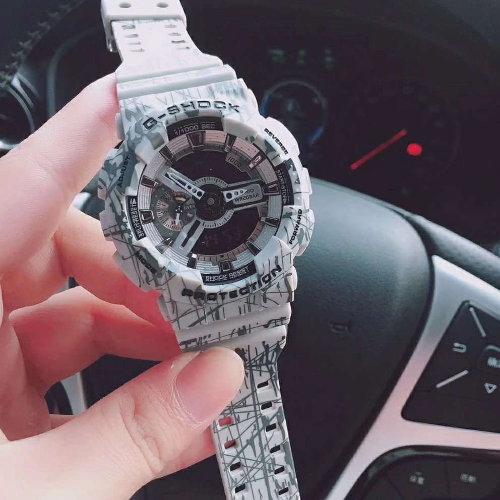 Casio G-Shock GA-110 White Graffiti Print Quartz Watch Watches