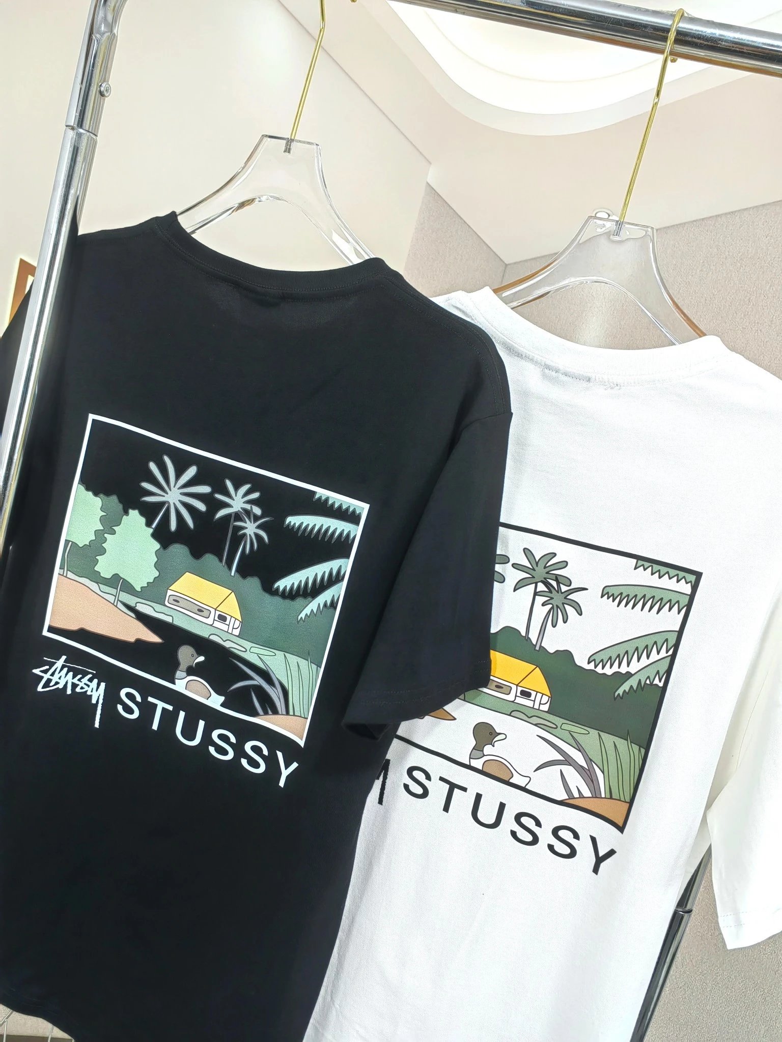 STUSSY 斯图西 TEE Dice Pigment 海岛卡通明信片 男女短袖T恤
 21s 220g 40支双纱新疆棉 市场天花板品质 辅料 贴纸 包装  3
