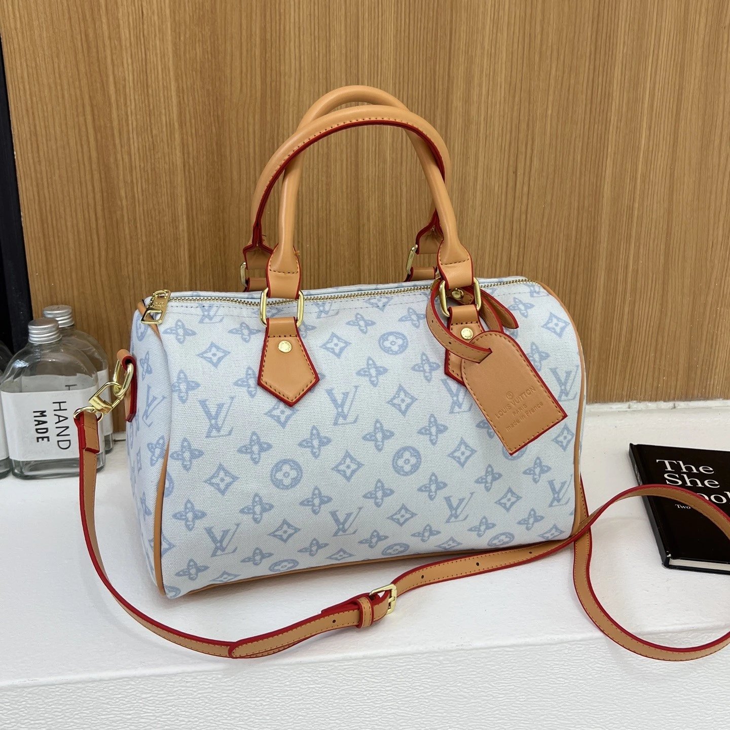 铝牌 Speedy Bandouliere 20 金色五金配件 涂层帆布 单肩斜挎手提包 女款 浅绿色 2