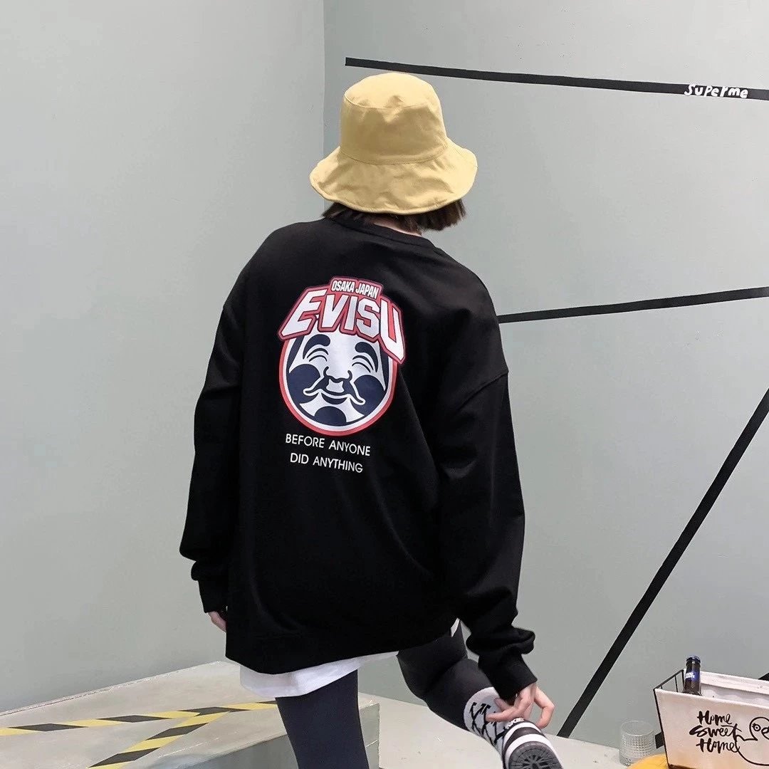 2022秋季新款后背达摩脸谱印花圆领加绒卫衣  2