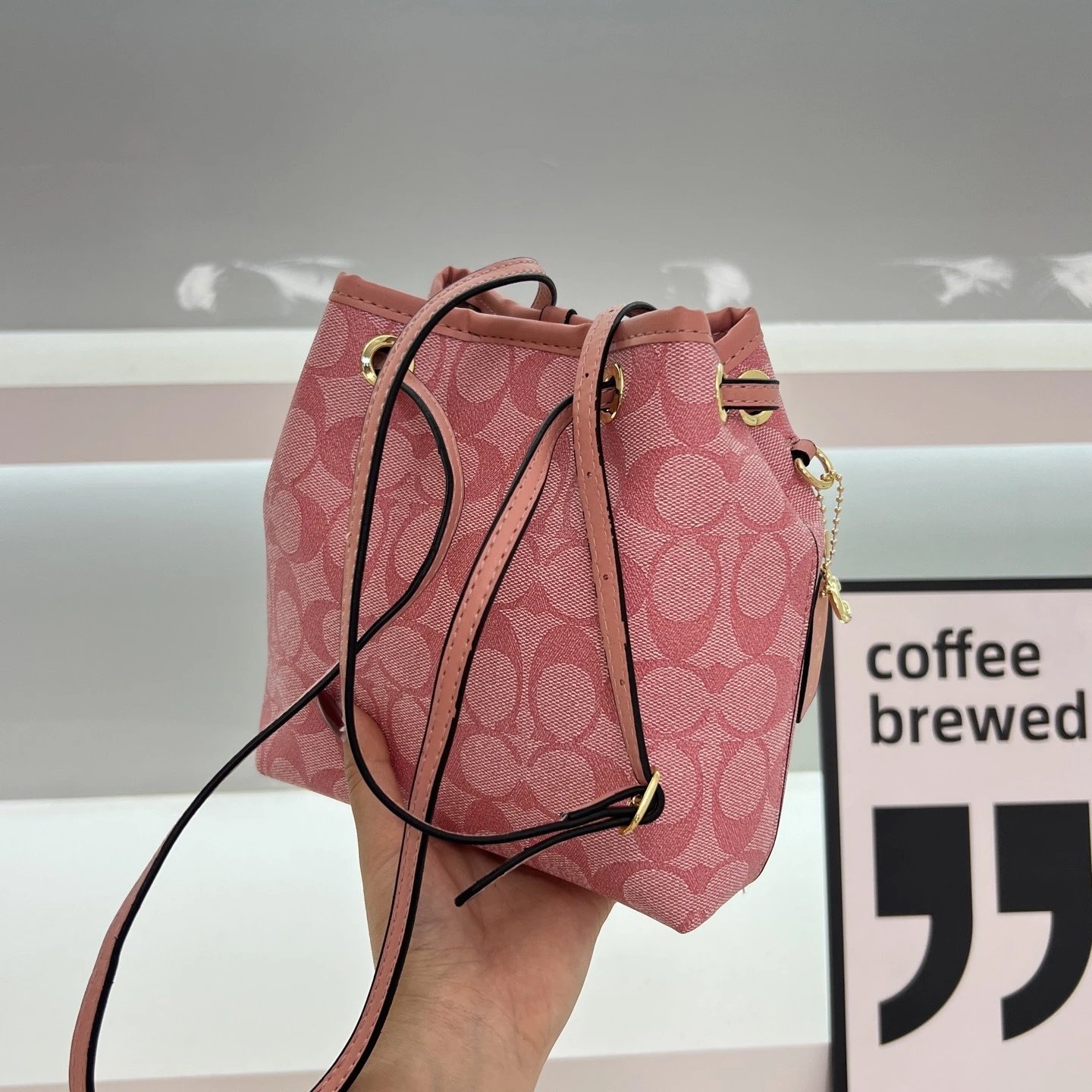 C0ACH蔻池 Rowan 21品牌徽标Logo 涂层帆布拼光滑皮革 手提单肩包 小号 女款 咖色 6