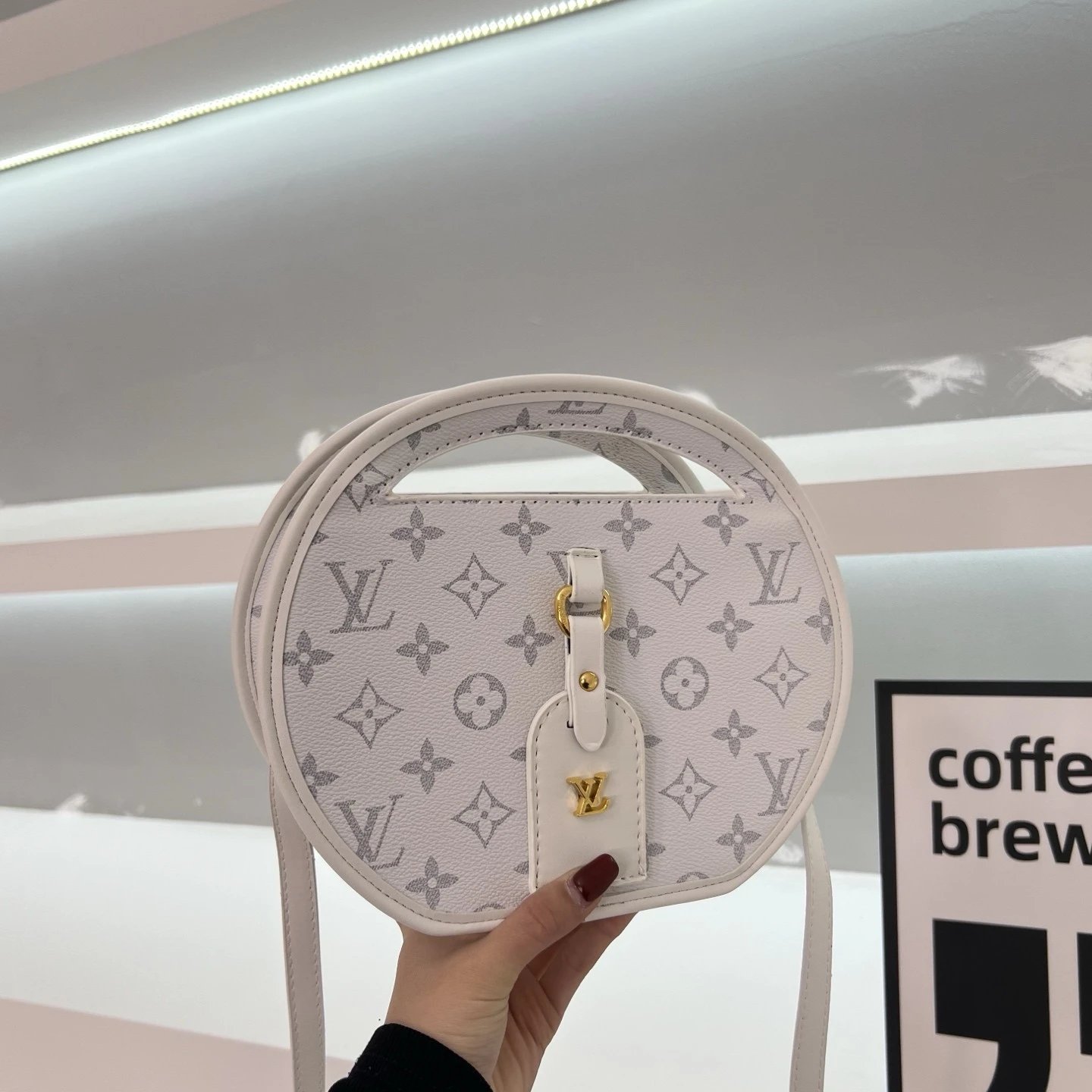 铝牌 Boite Chapeau 装饰名称标签金色硬件 涂层帆布 单肩斜挎手提包 迷你 女款 棕色 5